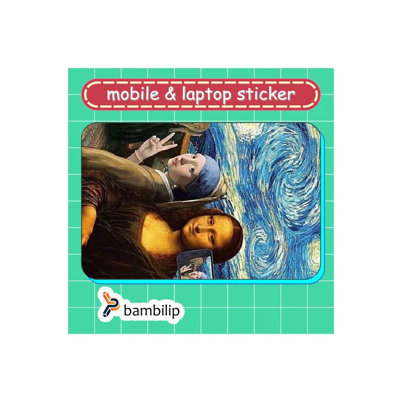 استیکر بامبیلیپ مدل کارت عابر طرح سلفی مونالیزا و دختر گوش مروارید کد 0192714