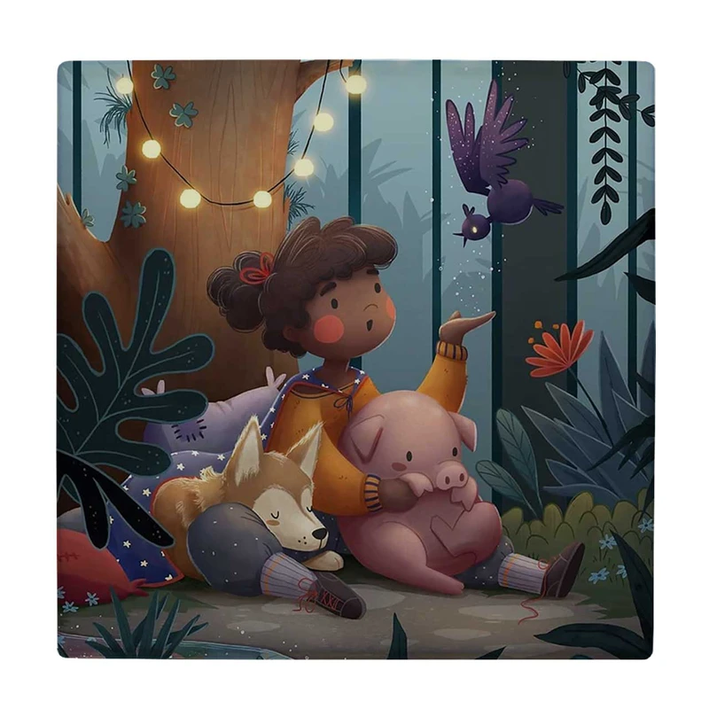 زیر لیوانی  طرح نقاشی دختر بچه و حیوانات جنگل کد    6086939_5137