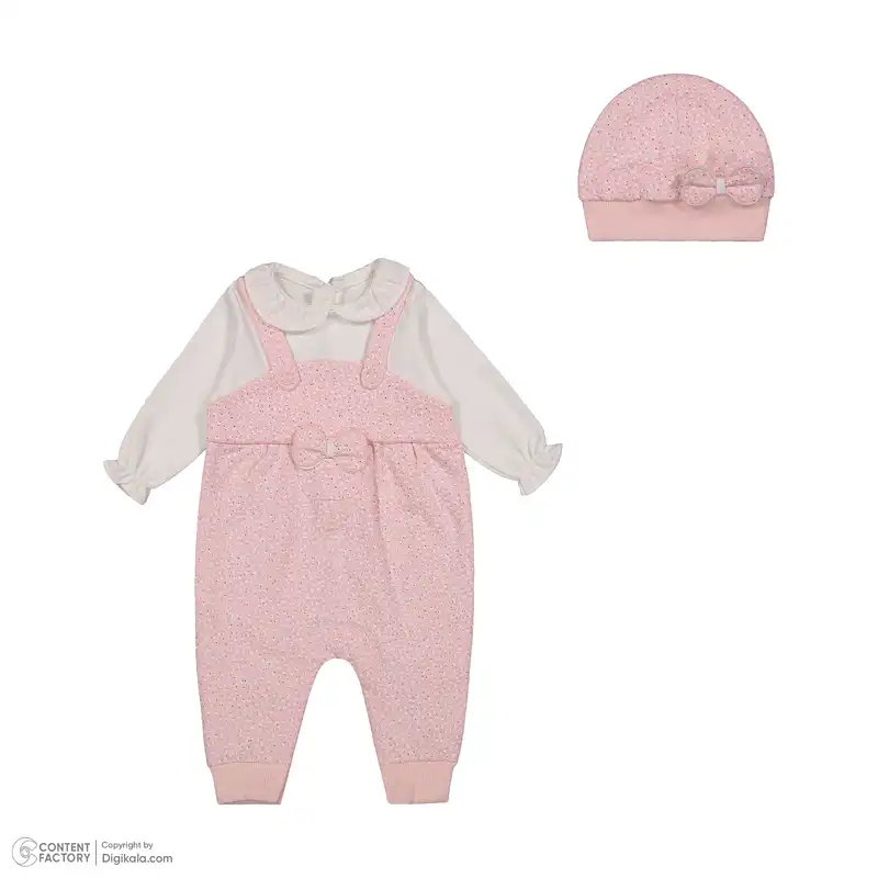 ست سرهمی و کلاه نوزادی دخترانه ایندیگو مدل 23108 رنگ صورتی