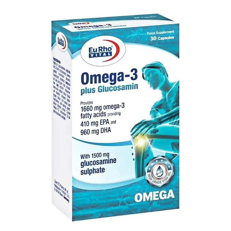 کپسول ژلاتینی امگا 3 پلاس گلوکز آمین یوروویتال - 1660 میلی گرم بسته 30 عددی