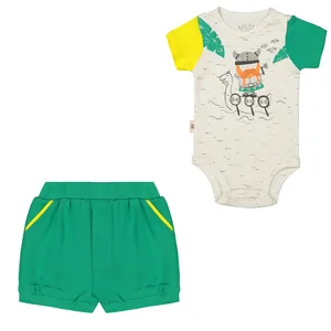 ست تی شرت و شلوارک نوزادی نیلی مدل vaiking s 2022