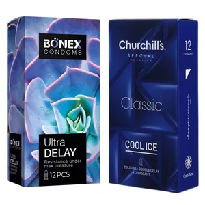 کاندوم چرچیلز مدل Cool Ice بسته 12 عددی به همراه کاندوم بونکس مدل Ultra Delay بسته 12 عددی 