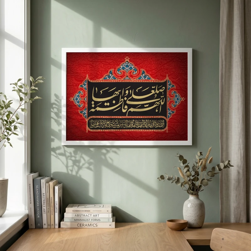 تابلو طرح اللهم صل علی فاطمه و ابیها مدل G14047 فریم سفید