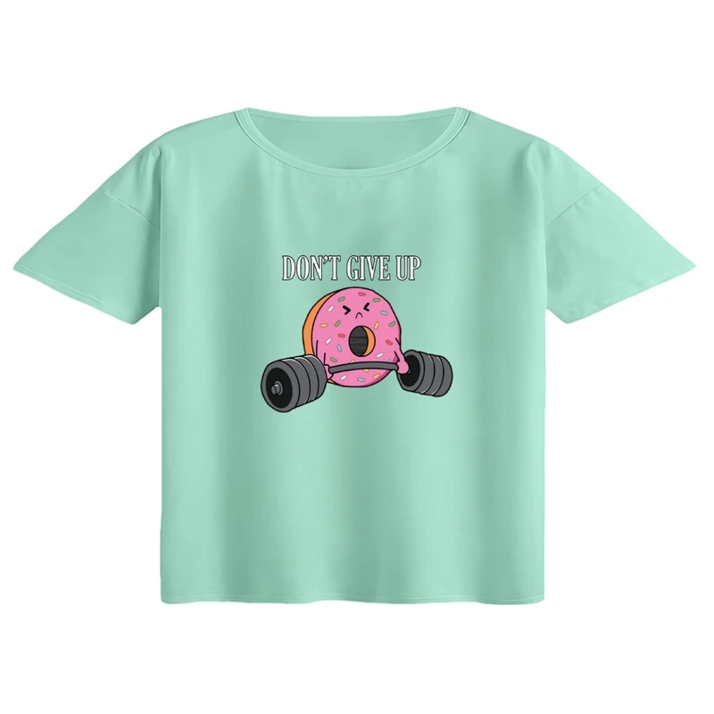 کراپ تی‌شرت آستین کوتاه زنانه مدل دونات ورزشکار