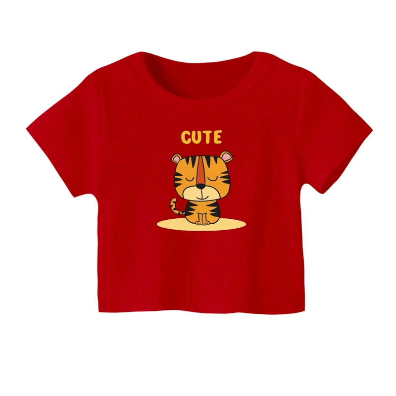کراپ‌ تی‌شرت آستین کوتاه زنانه مدل ببر کد ۷