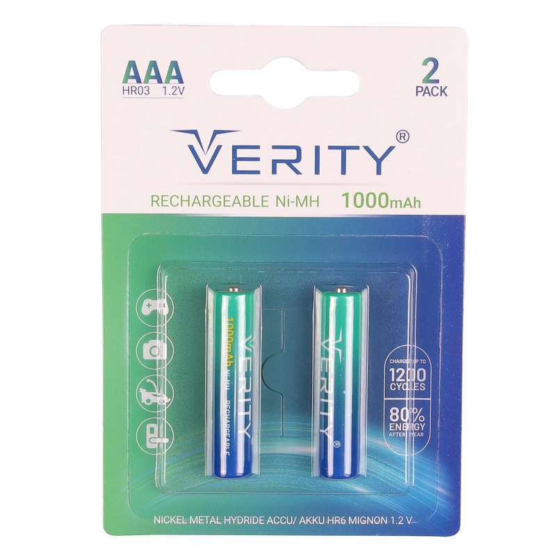 باتری نیم قلمی قابل شارژ وریتی مدل 1000mAh بسته دو عددی باتری نیم قلمی قابل شارژ وریتی مدل 1000mAh بسته دو عددی