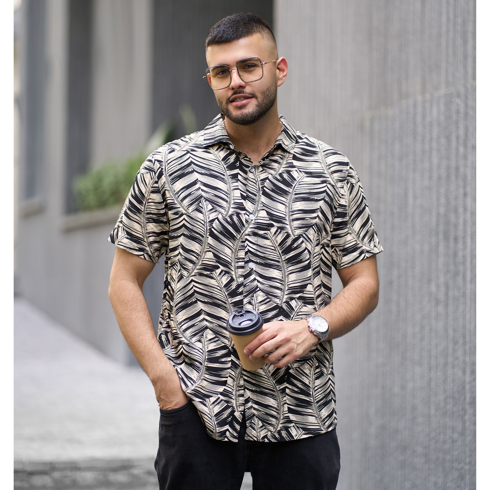 پیراهن آستین کوتاه مردانه  بست فشن مدل هاوایی کد 1151-152 -  - 2
