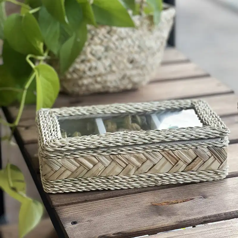 سبد حصیر بافی مدل سه خانه