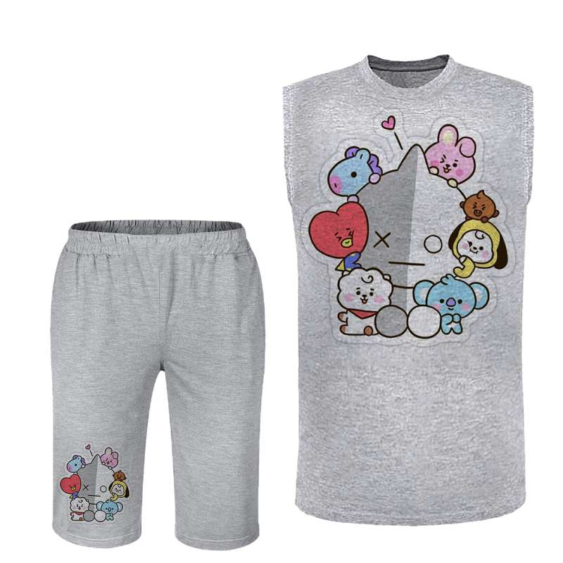 ست تاپ و شلوارک مردانه مدل BTS کد 183 رنگ طوسی