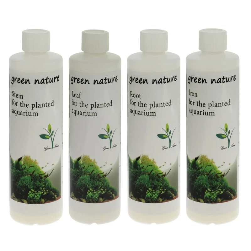 کود مایع کامل گیاهان آکواریوم گرین نیچر مدل برگ و ریشه و ساقه حجم 250 میلی لیتر مجموعه 4 عددی