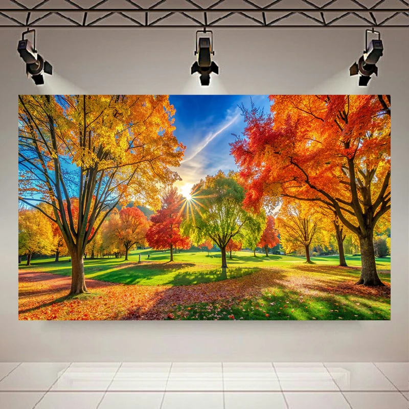 تابلو بوم طرح صبح پائیزی مدل برگ های نارنجی کد AR304637