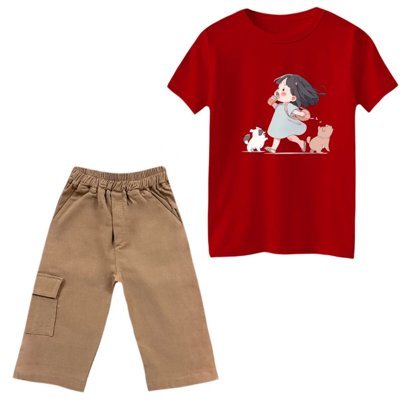 ست تی‌شرت و شلوارک دخترانه مدل دخترک و سگ ها