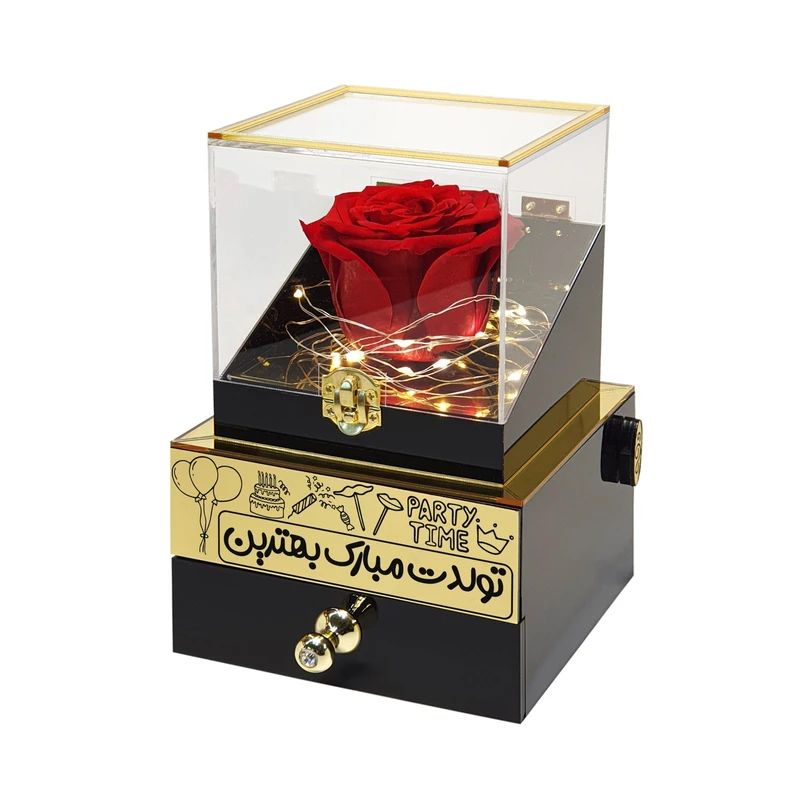 گل رز جاودان مدل گنجینه موزیکال طرح تولدت مبارک بهترین کد M02