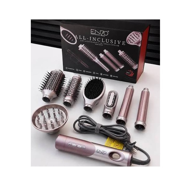 سشوار برس‌دار حالت‌دهنده انزو پروفیشینال مدل EN-507 با توان 1500 وات، موتور BLDC، فناوری مادون قرمز و یون منفی، دارای 6 عملکرد خشک کردن، صاف کردن، فر کردن و حجم‌دهی مو، همراه با سری‌های متنوع، مناسب استفاده خانگی