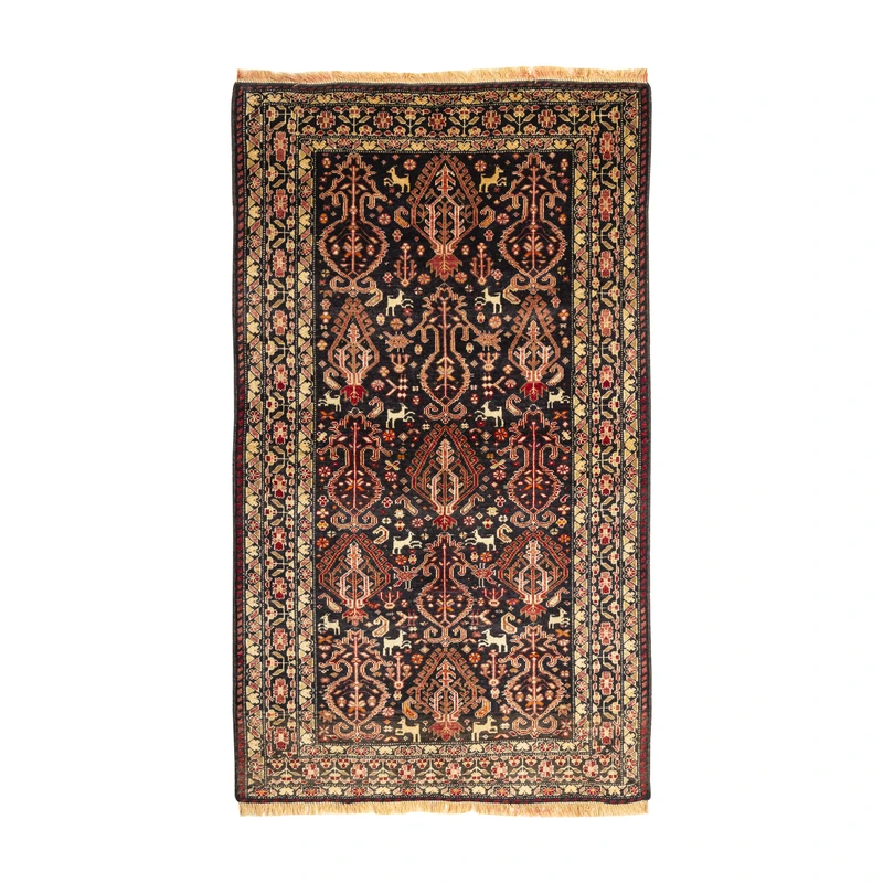 فرش دستبافت 0.86 متری طرح بلوچ کد 34P2796 زمینه سرمه ای