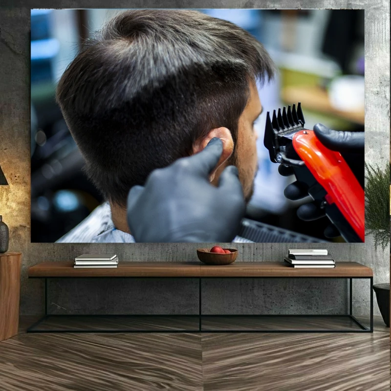 تابلو بوم طرح مخمل اصلاح مو مدل آرایشگاه مردانه  کد BK23371