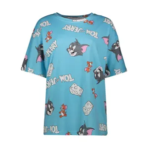 تی شرت لانگ زنانه افراتین مدل تام و جری رنگ آبی