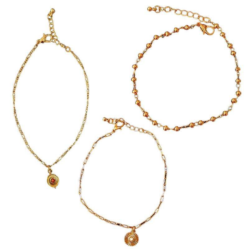 دستبند زنانه اکسسورایز مدل توپی سکه ای و آویزدار بسته سه عددی