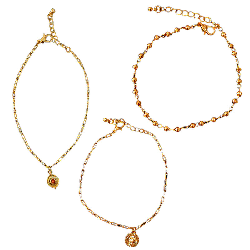 دستبند زنانه اکسسورایز مدل توپی سکه ای و آویزدار بسته سه عددی