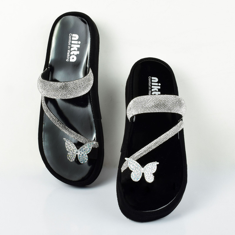 دمپایی لاانگشتی زنانه نیکتا مدل لژدار پروانه ای 4154