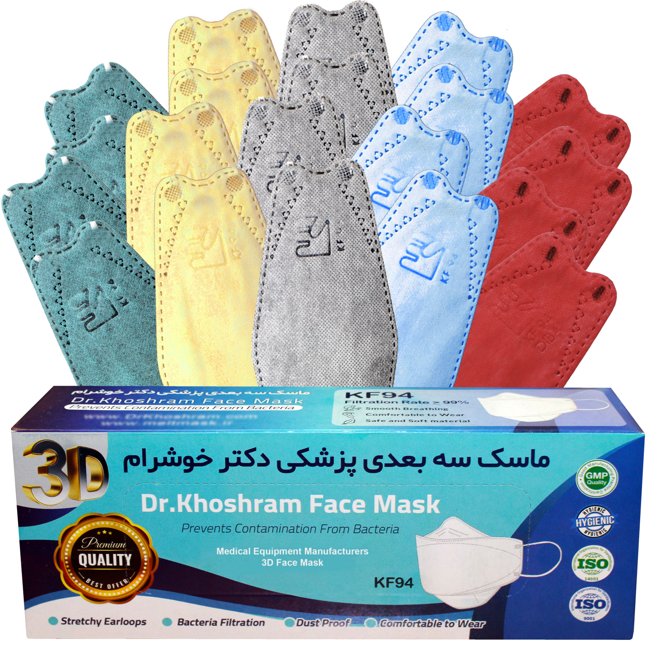 ماسک تنفسی دکتر خوش رام مدل رنگبندی 1401 بسته 20 عددی
