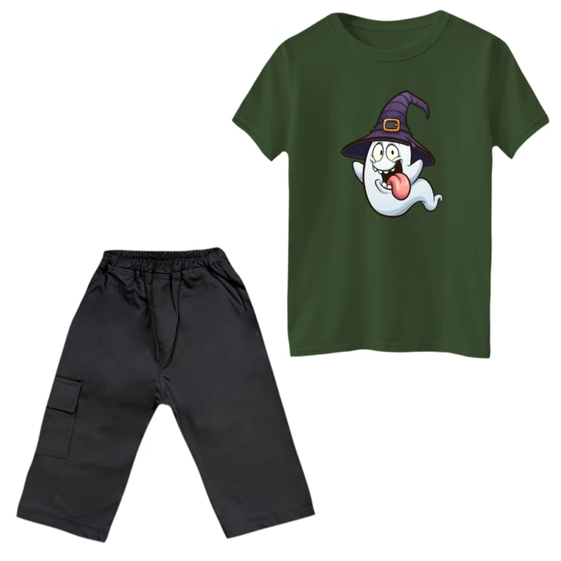 ست تی‌شرت و شلوارک پسرانه مدل روح و کلاه