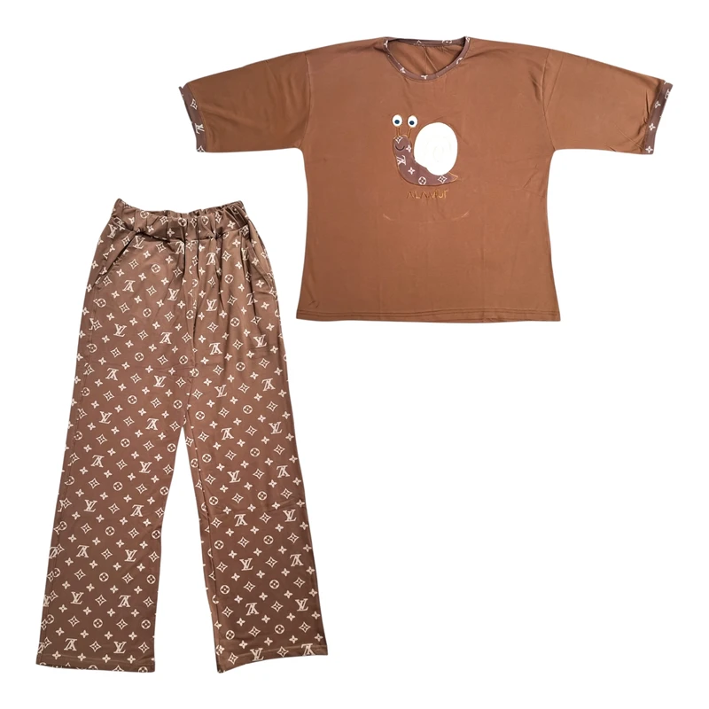 ست تیشرت آستین بلند و شلوار راحتی زنانه مدل بگی حلزون گلدوزی کد 001