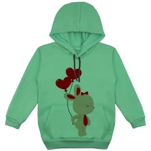 هودی دخترانه مدل خرگوش و بادکنک F129 رنگ سبز