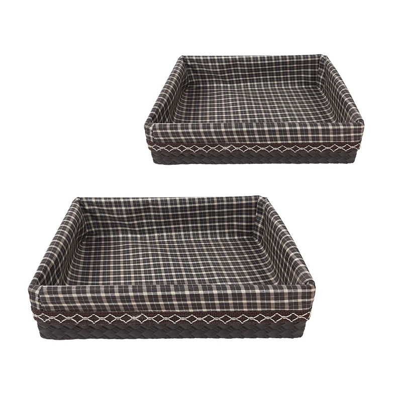 سبد نان و سبزی مدل چوب و چرم کد T1099C مجموعه 2 عددی