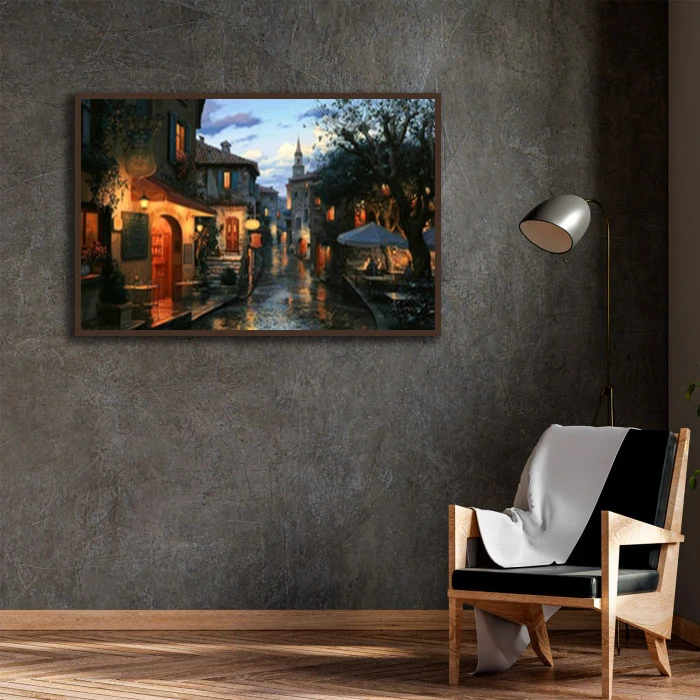 تابلو بکلیت طرح نقاشی منظره شهری مدل GH-D1762 فریم قهوه ای