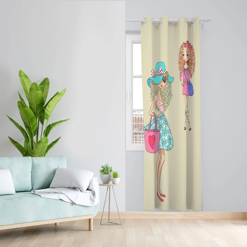 پرده مدل اتاق کودک مخمل پانچی طرح دخترانه کد 4469 سایز 140x280 سانتی متر
