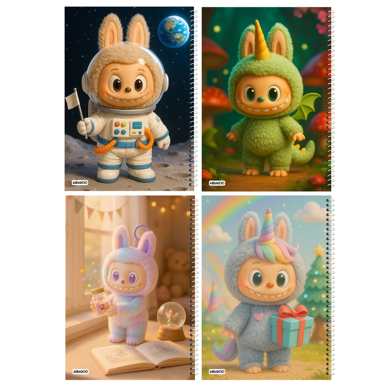 دفتر مشق 100 برگ آلبالو مدل لبوبو بسته 4 عددی