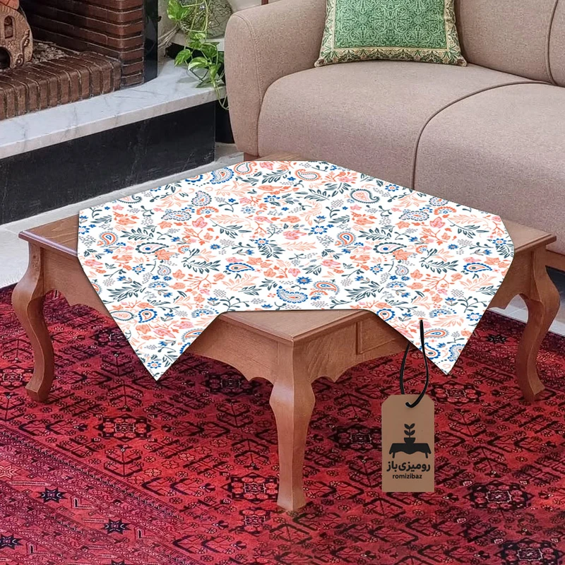 رومیزی برند رومیزی باز طرح مربع مدل بته گلستان کد 11052-1