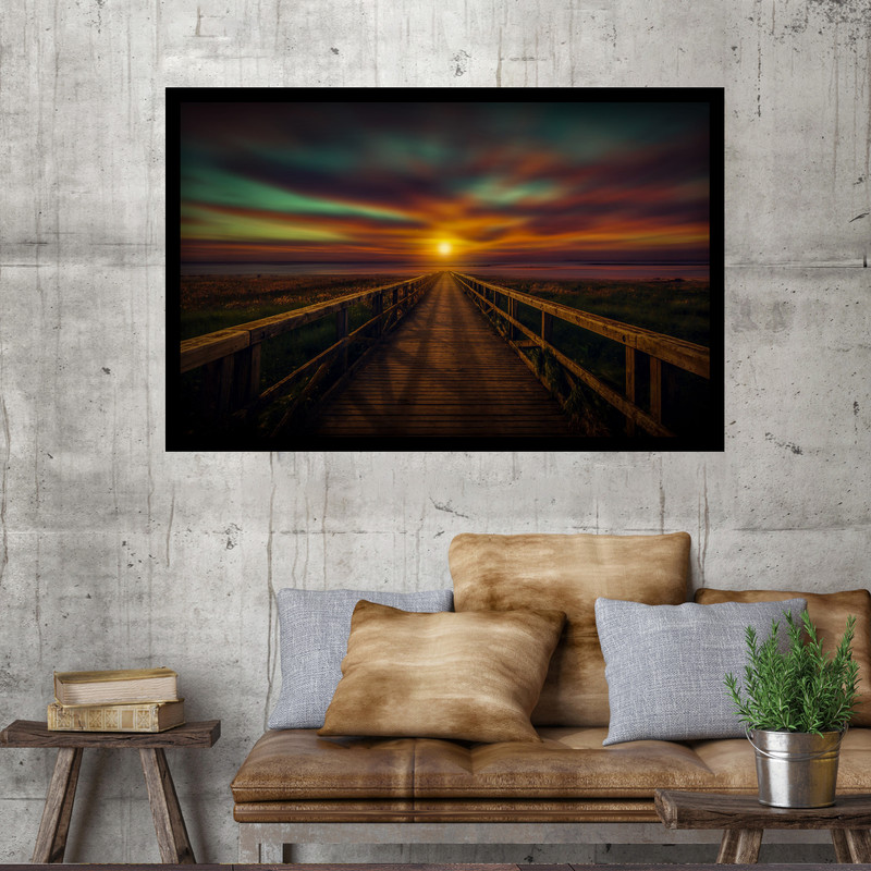 تابلو نوری بکلیت طرح اسکله چوبی و غروب آفتاب مدل B-MO1642