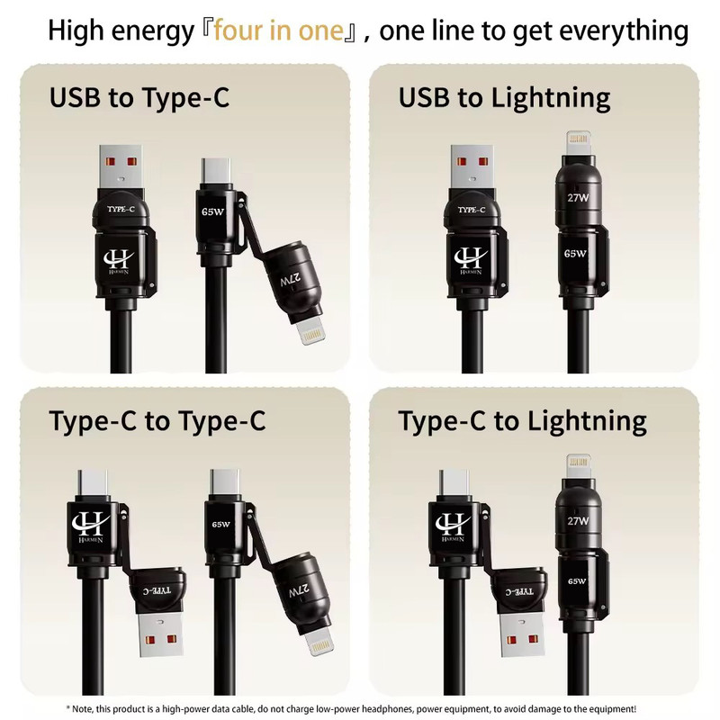 کابل تبدیل USB/USB-C به لایتنینگ/USB-C هارمن مدل SUPERFAST65W 4IN1 طول 1.5 متر