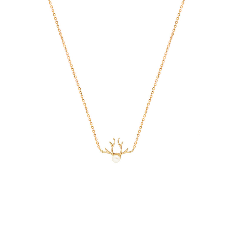 گردنبند طلا 18 عیار زنانه با زنجیر حلقه‌ای (فلامینگو) الی گالری مدل شاخ گوزن و مروارید