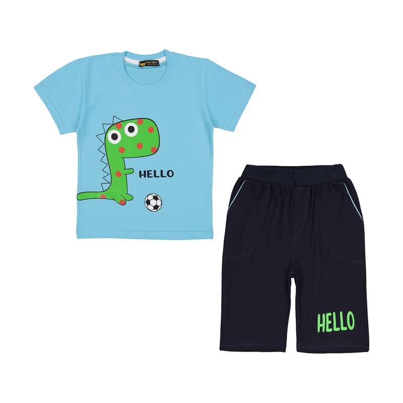 ست تی شرت آستین کوتاه و شلوارک پسرانه خرس کوچولو مدل 2011308-58