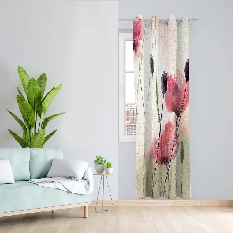 پرده طرح گل مدل مخمل پانچی کد 5322R z سایز 140x200 سانتی متر