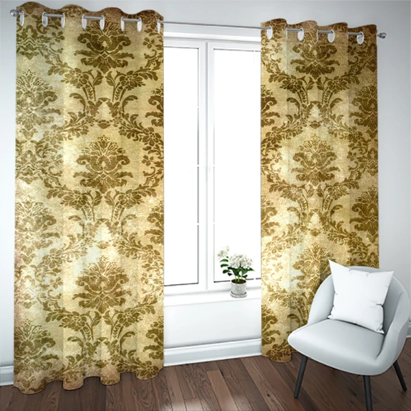 پرده پانچی طرح داماس 11012 سایز 147*280 سانتی متر مجموعه دو عددی