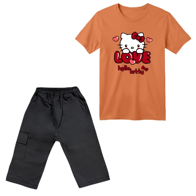 ست تی‌شرت آستین کوتاه و شلوارک دخترانه مدل کیتی