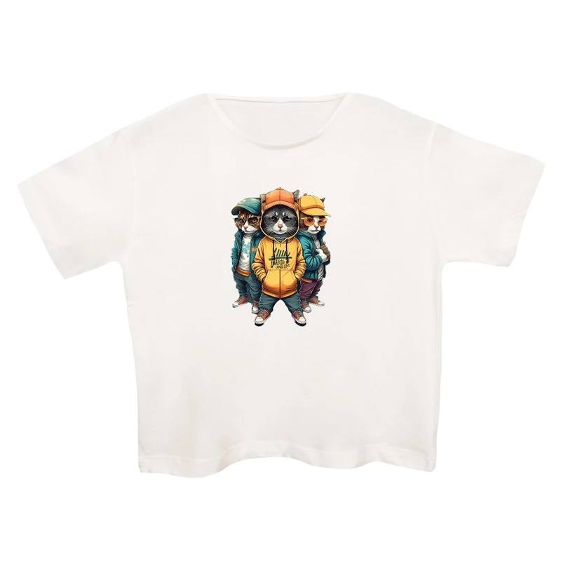 کراپ‌تی شرت آستین کوتاه زنانه مدل گربه کد 6