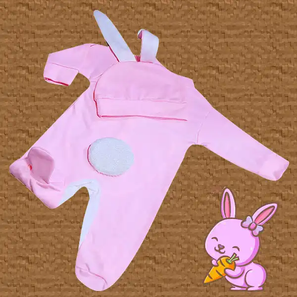 ست سرهمی و کلاه نوزادی مدل خرگوشی کد JJ2 رنگ صورتی