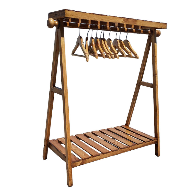 رگال لباس مدل چوبی کودک به همراه 10 چوب لباسی چوبی