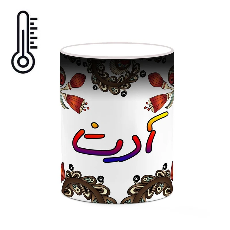 ماگ حرارتی کاکتی مدل اسم آدیشا طرح سنتی گل و بته کد mgh43338