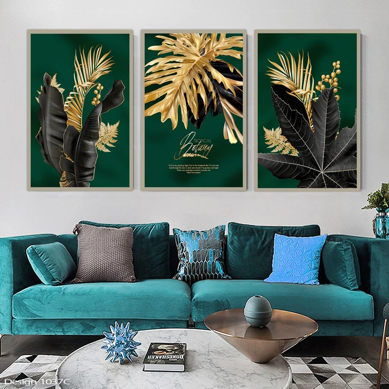 تابلو طرح دکوراتیو مدرن مدل برگ خشک کد 1037C فریم بژ مجموعه سه عددی