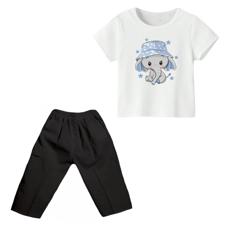 ست تی شرت و شلوارک دخترانه مدل فیل کد ۱۵