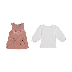 نقد و بررسی ست تی شرت آستین بلند و سارافون نوزادی دخترانه آدمک مدل 2171228-84 توسط خریداران