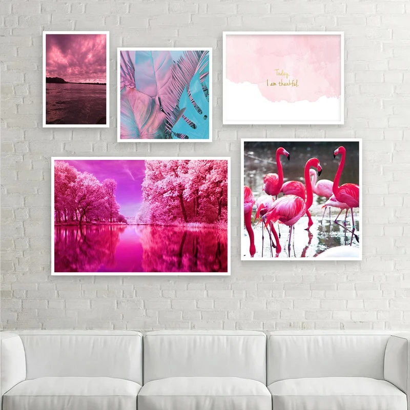تابلو بکلیت طرح طبیعت و فلامینگو مدل شاین اکلیلی W-772 مجموعه 5 عددی