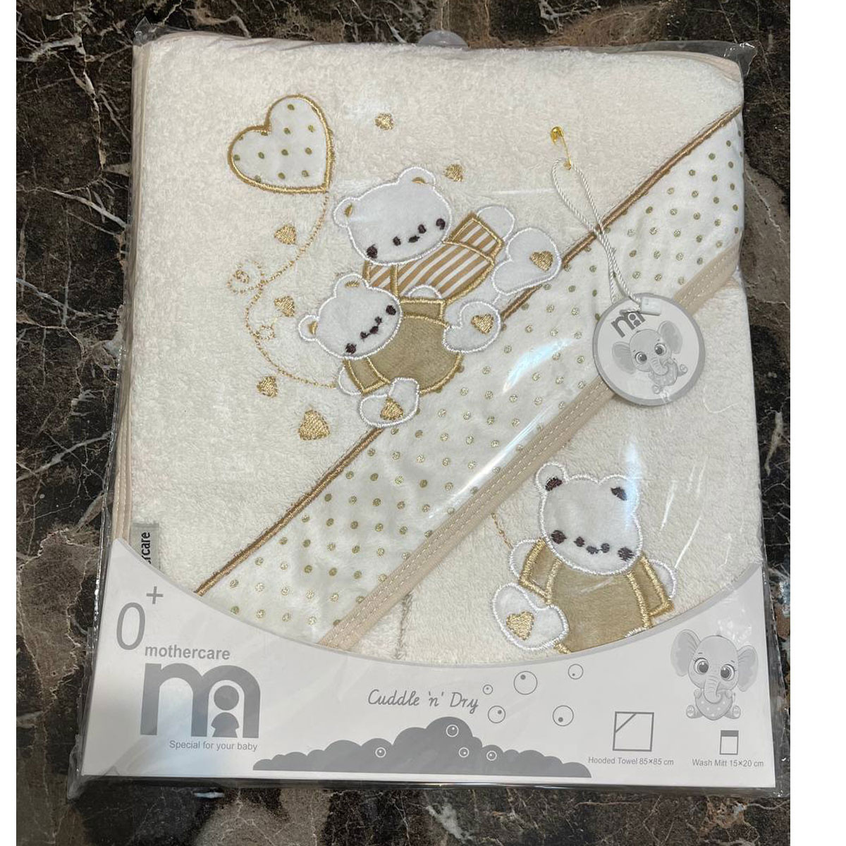 ست حوله نوزادی مادرکر طرح گلدوزی مدل Teddy bear مجموعه 2 عددی