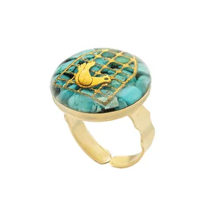 انگشتر دست‌ساز زنانه آلتین هنر مدل سنگ و روکش طلا مرغ آمین